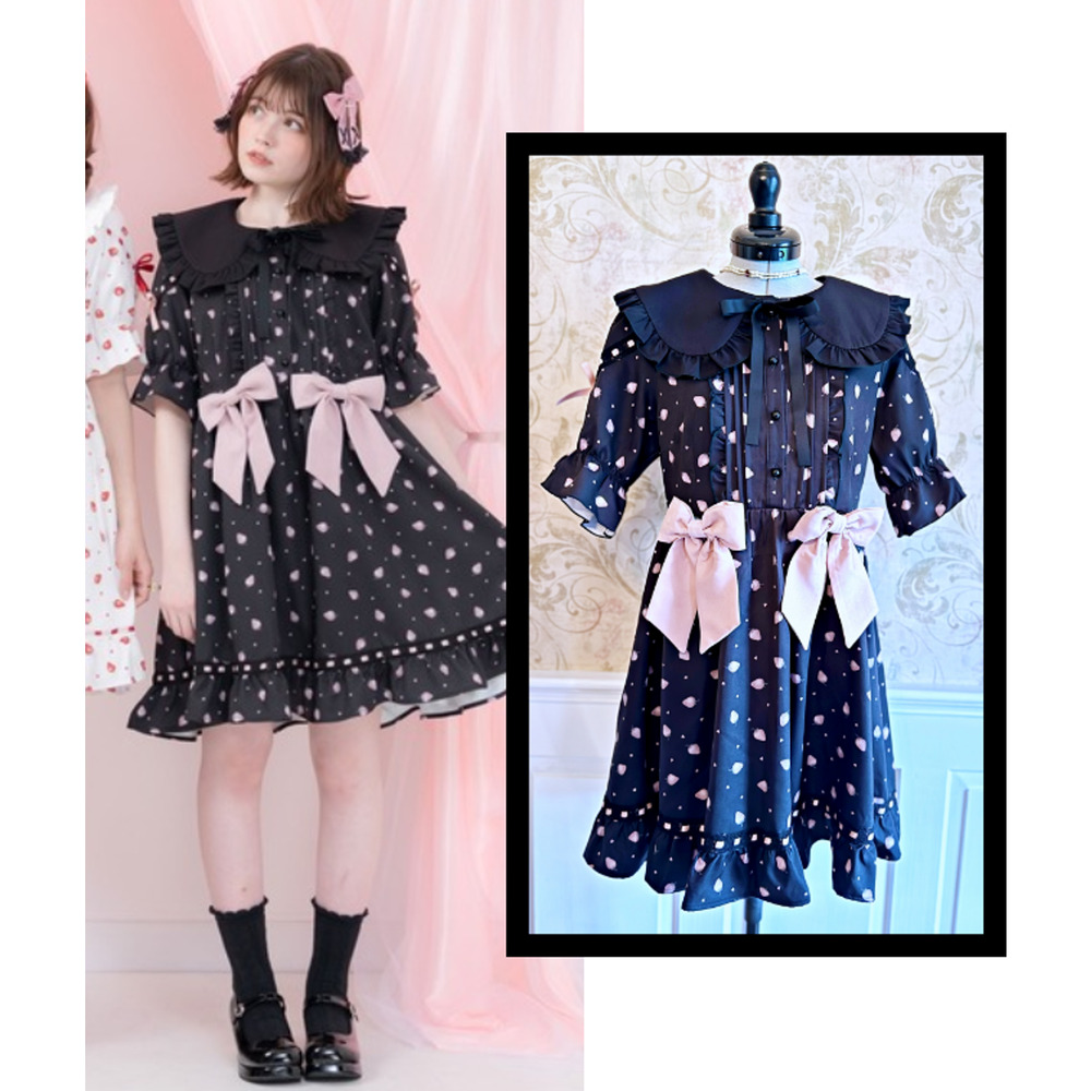 DearMyLove Strawberry Pattern Black OP Dress Jirai Kei J Fashion Lolita Japan